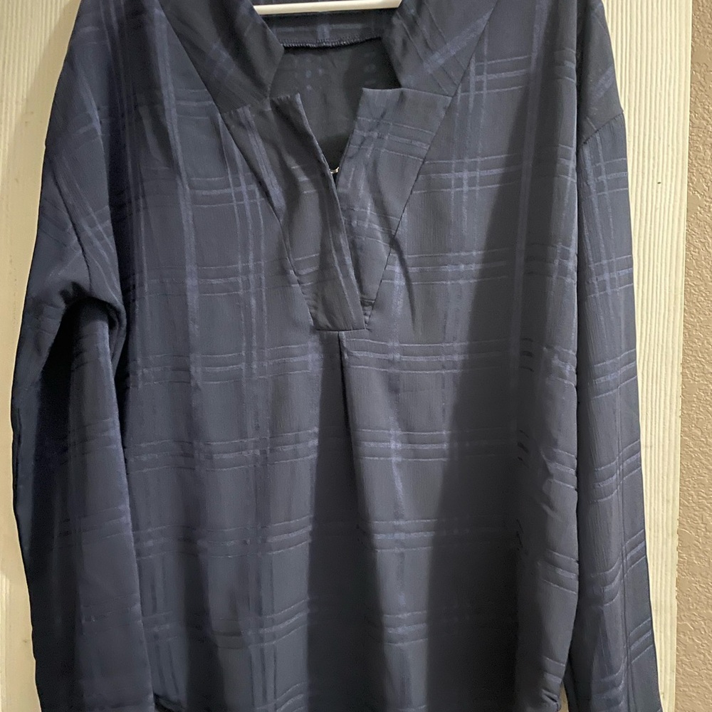 Navy Plaid Button-Up Shirt